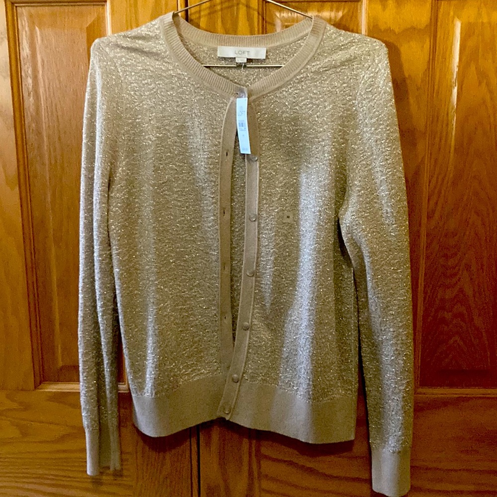 Gold shimmer cardigan from LOFT.  Size Medium.  New with tags.